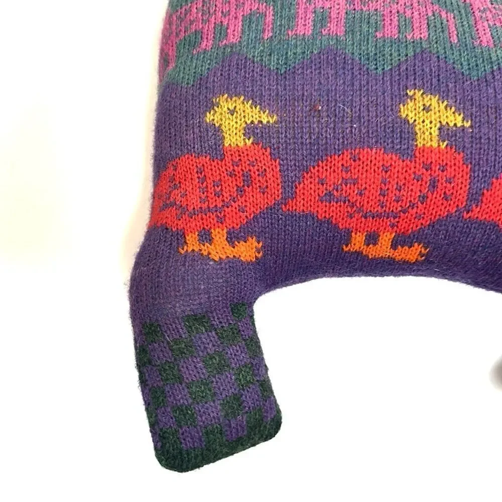 Pair Vintage 1986 Handloomed Wool Folk Art Cat Pillows Soft Sculptures Signed